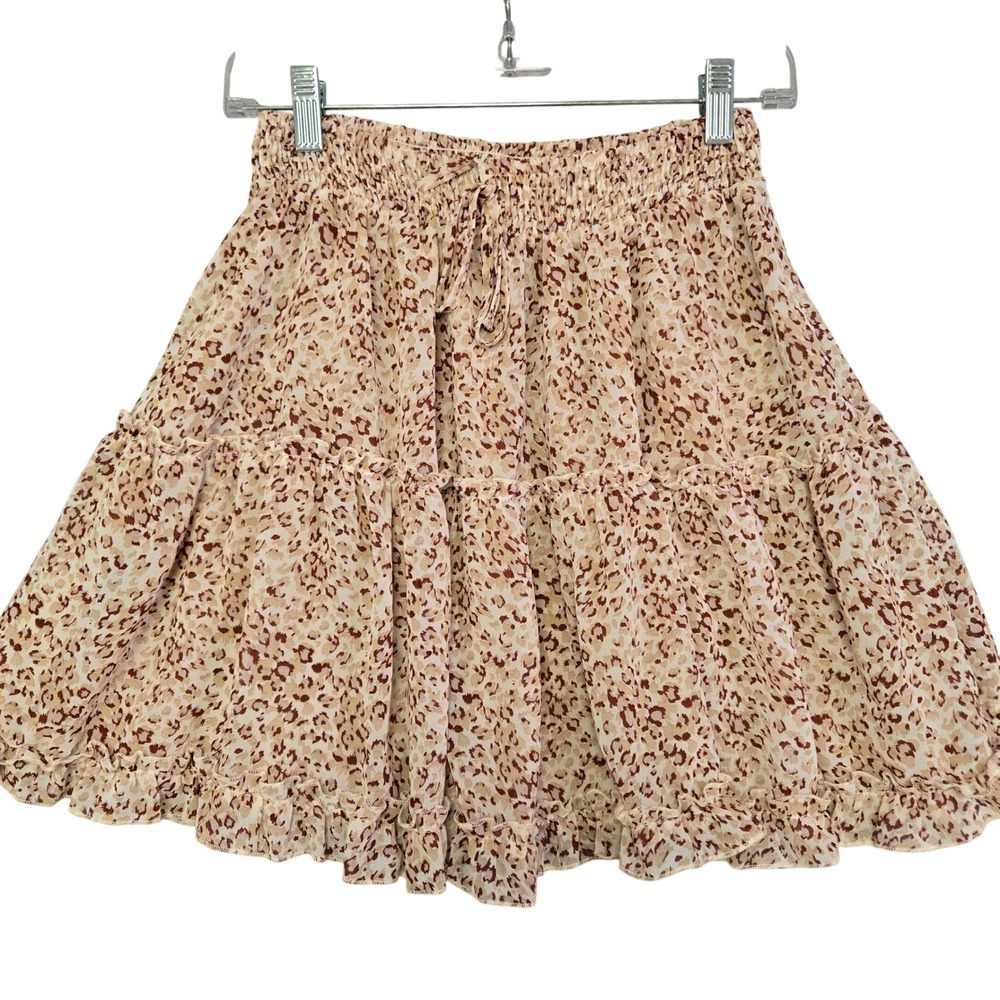 Endless Blu Womens S Leopard Tiered Mini Skirt‎ Y2K Boho Ruffle Smocked Waist